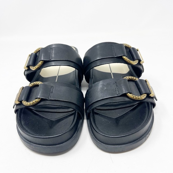 DOLCE VITA BLACK LEATHER SOYA SLIDE SANDALS WITH BUCKLES WOMENS 6.5 - Picture 2 of 7